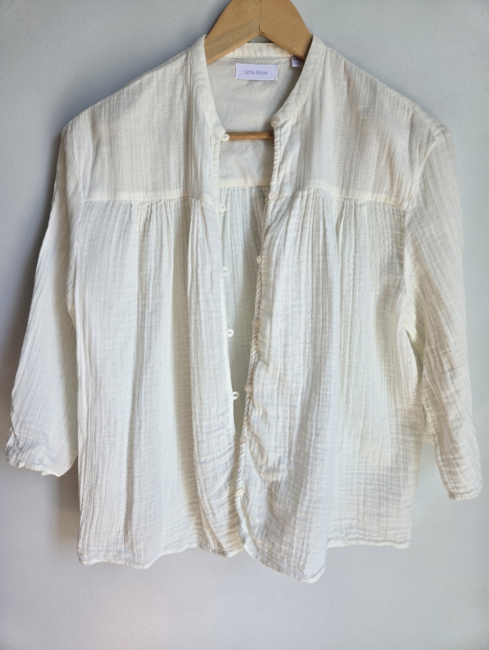 LITTLE MOON  Cream Gauze Cotton Cute Button-Front Top